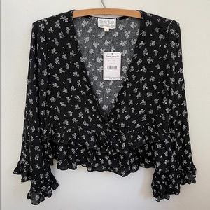 NWT Free People black and white cropped floral blouse
